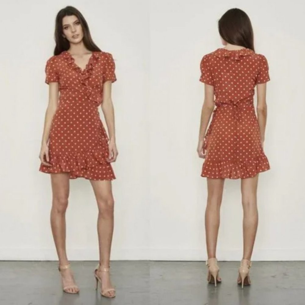 Realisation Par 100% Silk Brown Polka Dot‎ Ruffle Wrap Dress Size XS Valentina - Picture 3 of 11